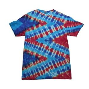 Tie Dye Unisex Small Red Blue Zig Zag Short Sleeve T-Shirt